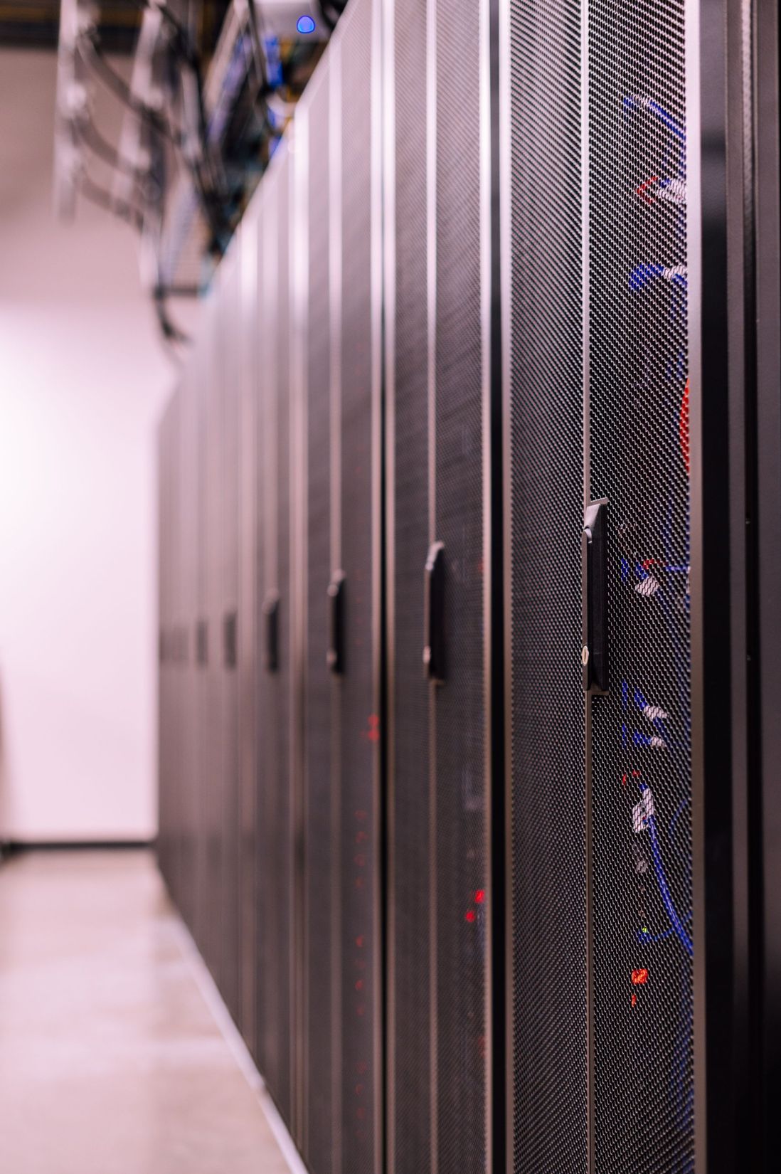 Rows of secure server racks in a data centre